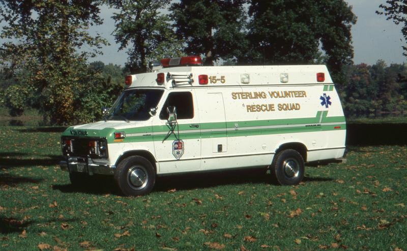 1979  Ford Econoline  Wheeled Coach, Type II Ambulance.  Served SVRS from 1979- 2001 The picture was taken at Algonkian Park 